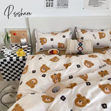 Pisoshare Cute Strawberry Duvet Cover Flat Sheet With Pillowcases Floral Twin Full Size Bear Rabbit