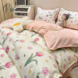 Pisoshare Cute Strawberry Duvet Cover Flat Sheet With Pillowcases Floral Twin Full Size Bear Rabbit