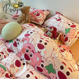 Pisoshare Cute Strawberry Duvet Cover Flat Sheet With Pillowcases Floral Twin Full Size Bear Rabbit