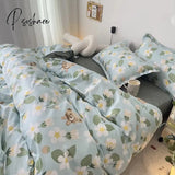 Pisoshare Cute Strawberry Duvet Cover Flat Sheet With Pillowcases Floral Twin Full Size Bear Rabbit