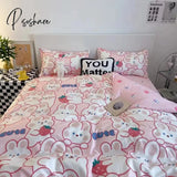 Pisoshare Cute Strawberry Duvet Cover Flat Sheet With Pillowcases Floral Twin Full Size Bear Rabbit