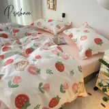 Pisoshare Cute Strawberry Duvet Cover Flat Sheet With Pillowcases Floral Twin Full Size Bear Rabbit