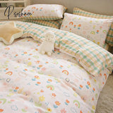 Pisoshare Cute Strawberry Flower Korean Bedding Set Twin Full Queen Size Four-Piece Cotton Fitted