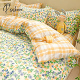 Pisoshare Cute Strawberry Flower Korean Bedding Set Twin Full Queen Size Four-Piece Cotton Fitted