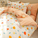 Pisoshare Cute Strawberry Flower Korean Bedding Set Twin Full Queen Size Four-Piece Cotton Fitted