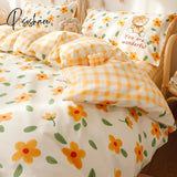 Pisoshare Cute Strawberry Flower Korean Bedding Set Twin Full Queen Size Four-Piece Cotton Fitted