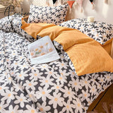 Pisoshare Cute Strawberry Flower Korean Bedding Set Twin Full Queen Size Four-Piece Cotton Fitted