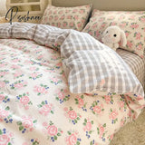 Pisoshare Cute Strawberry Flower Korean Bedding Set Twin Full Queen Size Four-Piece Cotton Fitted