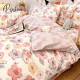 Pisoshare Cute Strawberry Flower Korean Bedding Set Twin Full Queen Size Four-Piece Cotton Fitted