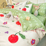 Pisoshare Cute Strawberry Flower Korean Bedding Set Twin Full Queen Size Four-Piece Cotton Fitted