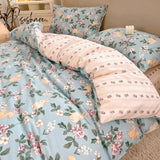 Pisoshare Cute Strawberry Flower Korean Bedding Set Twin Full Queen Size Four-Piece Cotton Fitted