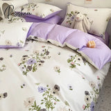 Pisoshare Cute Strawberry Flower Korean Bedding Set Twin Full Queen Size Four-Piece Cotton Fitted