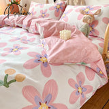 Pisoshare Cute Strawberry Flower Korean Bedding Set Twin Full Queen Size Four-Piece Cotton Fitted