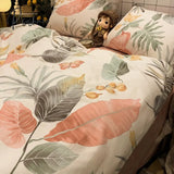 Pisoshare Cute Strawberry Flower Korean Bedding Set Twin Full Queen Size Four-Piece Cotton Fitted