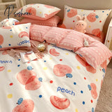 Pisoshare Cute Strawberry Flower Korean Bedding Set Twin Full Queen Size Four-Piece Cotton Fitted