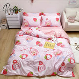 Pisoshare Cute Strawberry Milk Bedding Set For Girl Kawaii Cotton Twin Full Queen Size Double