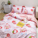 Pisoshare Cute Strawberry Milk Bedding Set For Girl Kawaii Cotton Twin Full Queen Size Double