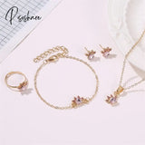 Pisoshare Cute Women’s Jewelry Set Gold Plated Filled Pink Crystal Necklace Footprint Stud