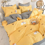 Pisoshare Duvet Cover Bedding Sets Flat Sheet Pillowcase Girls Boys Bed Linen Kids Gird Rainbow