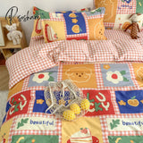 Pisoshare Duvet Cover Bedding Sets Flat Sheet Pillowcase Girls Boys Bed Linen Kids Gird Rainbow