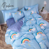 Pisoshare Duvet Cover Bedding Sets Flat Sheet Pillowcase Girls Boys Bed Linen Kids Gird Rainbow