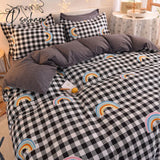 Pisoshare Duvet Cover Bedding Sets Flat Sheet Pillowcase Girls Boys Bed Linen Kids Gird Rainbow