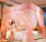 Pisoshare Embroidery Lace Pleated Mosquito Net For Bed Square Romantic Princess Queen Size Double