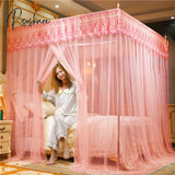 Pisoshare Embroidery Lace Pleated Mosquito Net For Bed Square Romantic Princess Queen Size Double