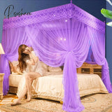 Pisoshare Embroidery Lace Pleated Mosquito Net For Bed Square Romantic Princess Queen Size Double