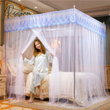 Pisoshare Embroidery Lace Pleated Mosquito Net For Bed Square Romantic Princess Queen Size Double