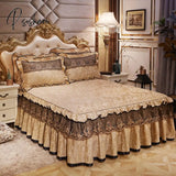 Pisoshare Europe Lace Embroidery Velvet Bedding Bed Skirt Pillowcase Ruffles Thicken Soft Bedspread