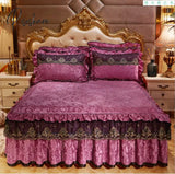 Pisoshare Europe Lace Embroidery Velvet Bedding Bed Skirt Pillowcase Ruffles Thicken Soft Bedspread