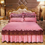 Pisoshare Europe Lace Embroidery Velvet Bedding Bed Skirt Pillowcase Ruffles Thicken Soft Bedspread