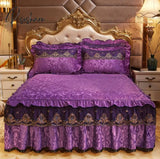 Pisoshare Europe Lace Embroidery Velvet Bedding Bed Skirt Pillowcase Ruffles Thicken Soft Bedspread