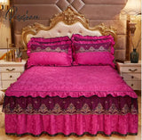 Pisoshare Europe Lace Embroidery Velvet Bedding Bed Skirt Pillowcase Ruffles Thicken Soft Bedspread