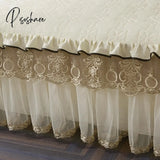 Pisoshare Europe Luxury Beige Lace Bedding Bed Skirt Pillowcase Cotton Thick Quilted Bedspread