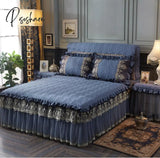 Pisoshare Europe Luxury Beige Lace Bedding Bed Skirt Pillowcase Cotton Thick Quilted Bedspread