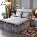 Pisoshare Europe Luxury Beige Lace Bedding Bed Skirt Pillowcase Cotton Thick Quilted Bedspread