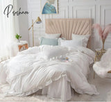 Pisoshare Europe Princess Bedding Sets Cotton Solid Color Lace Bedspread Beige Ruffle Duvet Cover