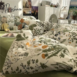 Pisoshare European Ins Floral Brushed Home Bedding Set Simple Soft Duvet Cover With Sheet Comforter