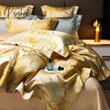 Pisoshare European Palace Gold Jacquard Bedding Set Luxury Satin Cotton Solid Color Quilt/Duvet