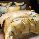 Pisoshare European Palace Gold Jacquard Bedding Set Luxury Satin Cotton Solid Color Quilt/Duvet