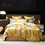 Pisoshare European Palace Gold Jacquard Bedding Set Luxury Satin Cotton Solid Color Quilt/Duvet
