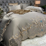 Pisoshare European Style Bedding Set Luxury Gold Royal Embroidery Satin Double Duvet Cover Pure