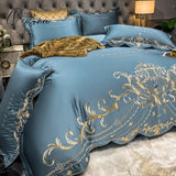 Pisoshare European Style Bedding Set Luxury Gold Royal Embroidery Satin Double Duvet Cover Pure