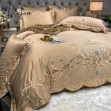 Pisoshare European Style Bedding Set Luxury Gold Royal Embroidery Satin Double Duvet Cover Pure