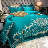 Pisoshare European Style Bedding Set Luxury Gold Royal Embroidery Satin Double Duvet Cover Pure