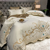 Pisoshare European Style Bedding Set Luxury Gold Royal Embroidery Satin Double Duvet Cover Pure