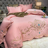 Pisoshare European Style Bedding Set Luxury Gold Royal Embroidery Satin Double Duvet Cover Pure