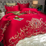 Pisoshare European Style Bedding Set Luxury Gold Royal Embroidery Satin Double Duvet Cover Pure